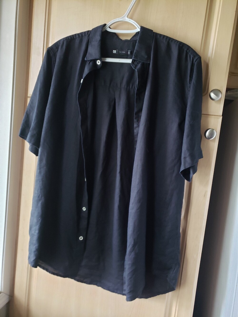 Men's 100% Linen Black Short-Sleeve Button-Down Shirt